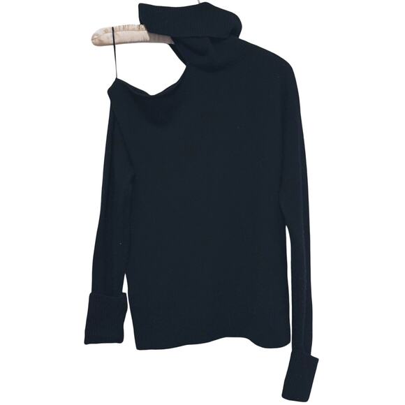 PAIGE Raundie Wool Cold Shoulder Cut Out Turtleneck Sweater Size XS Black Edgy - Picture 4 of 9